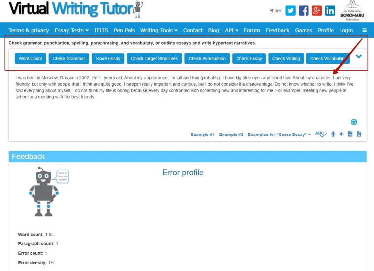 Virtual Writing Tutor сервис для проверки текста